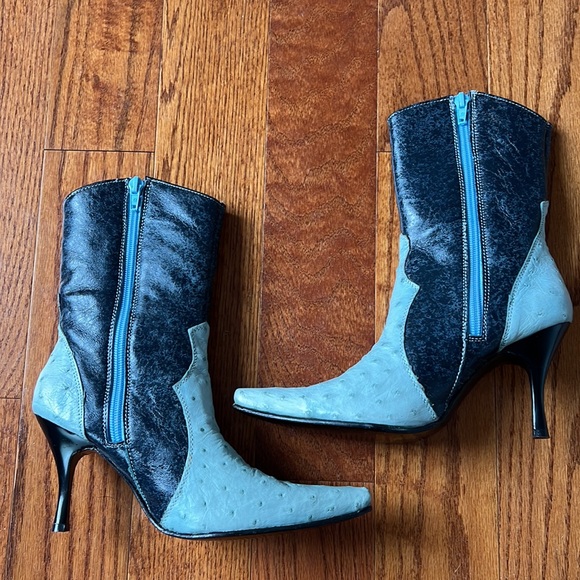Marco Collucci Genuine Baby Blue Ostrich Skin Size 5.5 Western Cowboy Boot Heels - Picture 2 of 7